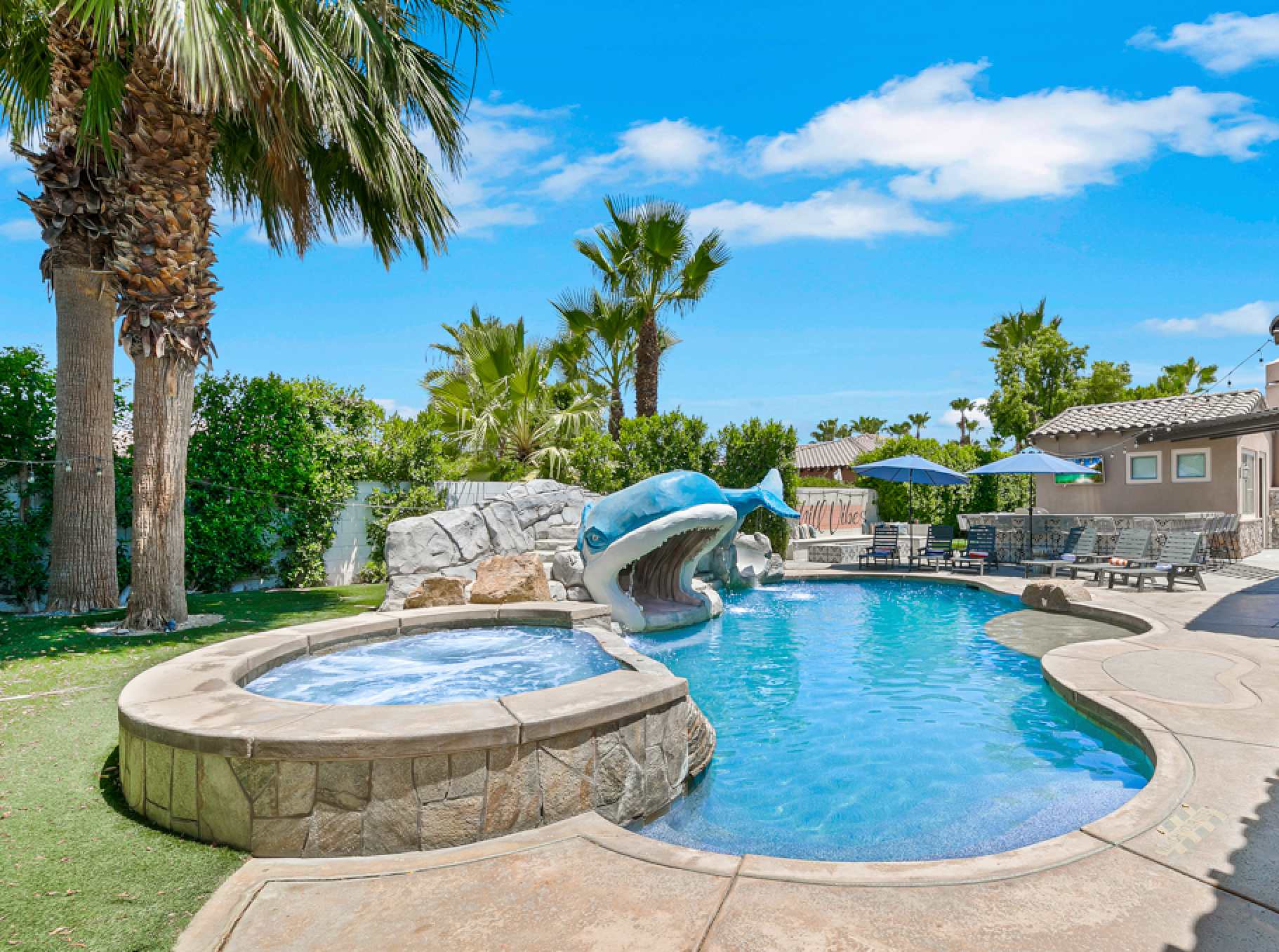 Ohana’s pool and whale waterslide